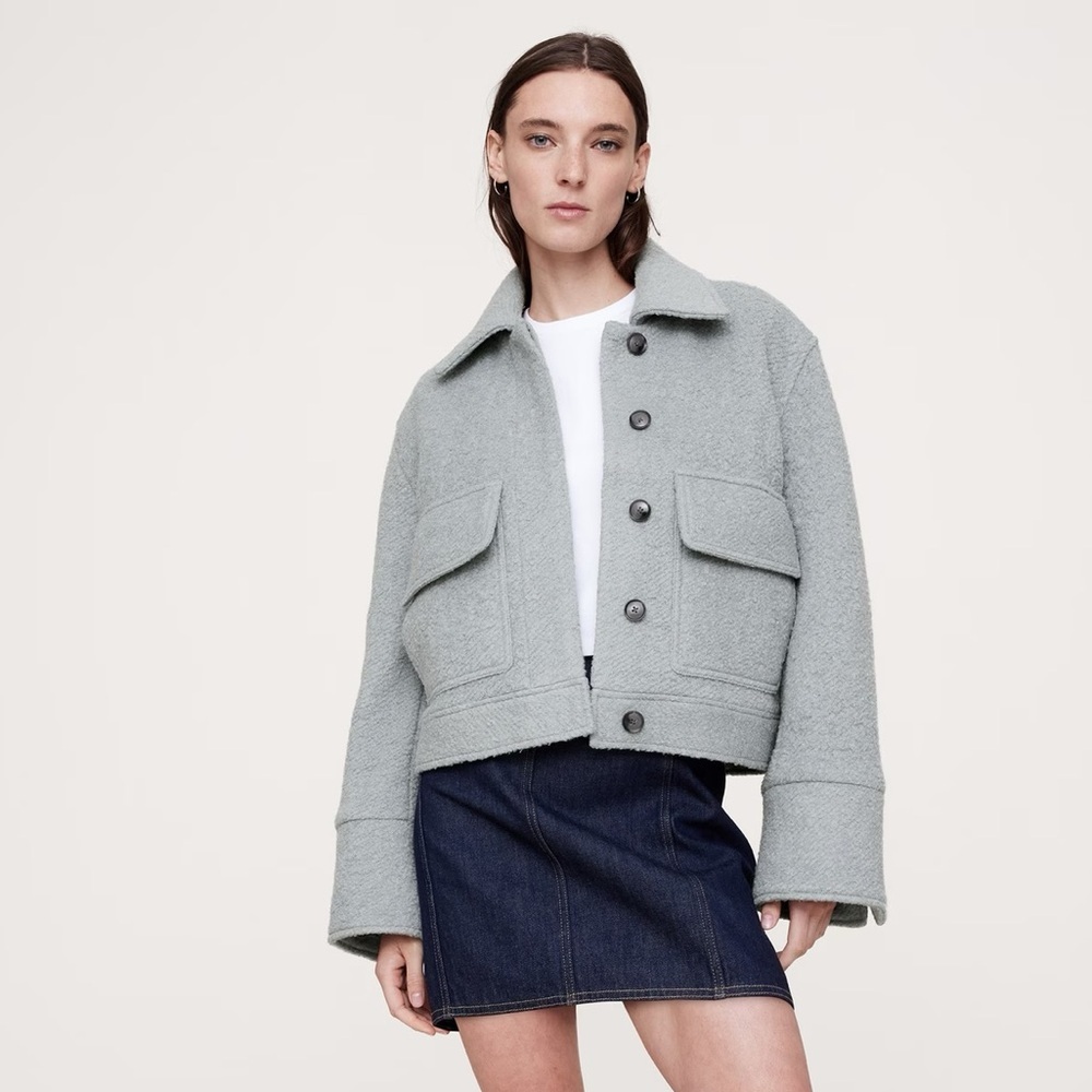 NWT! Banana Republic Gray Wool Bouclé Cropped Jacket - Size XXL 🦛